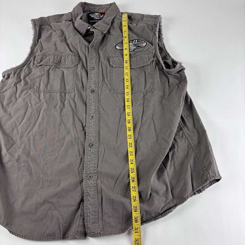 Harley Davidson‎ 2XL Sleeveless Button Down Shirt Vest Patch Mechanic XXL Brown - Picture 6 of 11